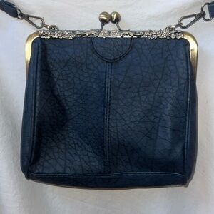 Blue Faux Leather Clasp Purse